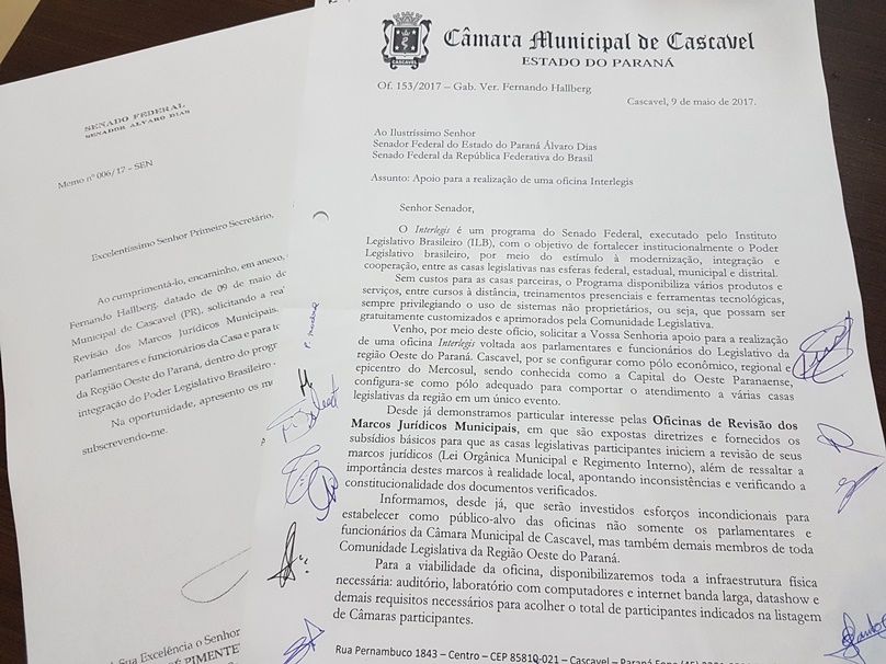 Vereadores solicitam ao Senador Alvaro Dias a realização de Oficina Interlegis em Cascavel